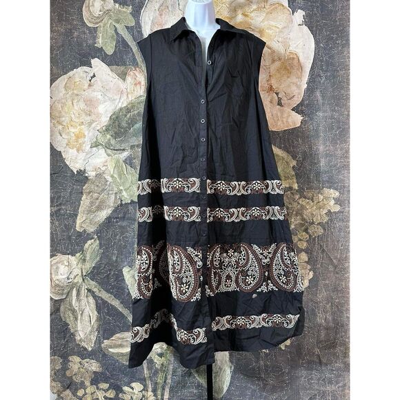 New Anthropologie Embroidered Midi Swing Black Shirt Dress Medium - Picture 12 of 13